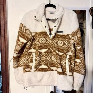 Columbia Women's Cream and Brown Patterned Sherpa Fleece Sweater